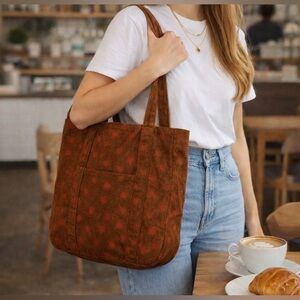 Strawberry Print Corduroy Tote Bag /Cottagecore Cute Shoulder Bag